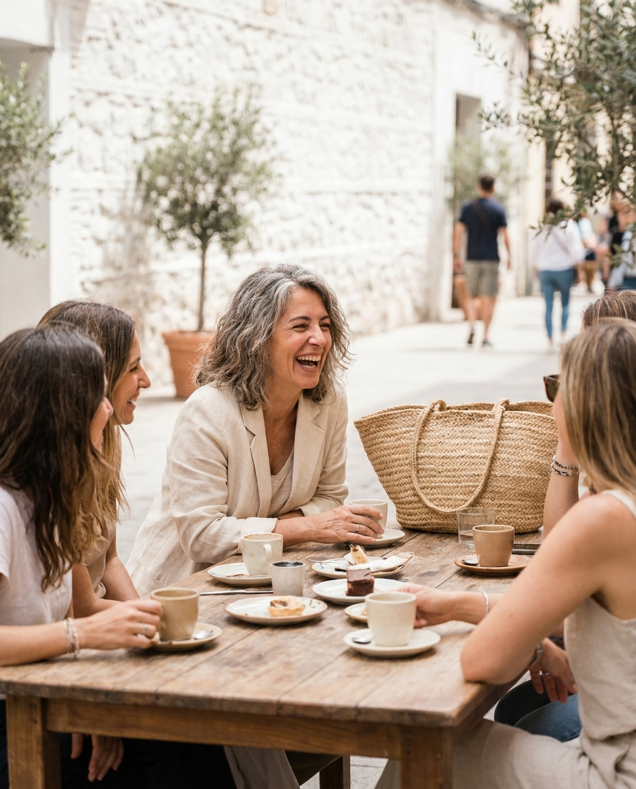 Mulher a divertir-se com amigas - Kalyra afrontamentos